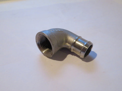 Stainless Steel 90° Elbow - Female 1/2 inch NPT x 3/4 inch barb